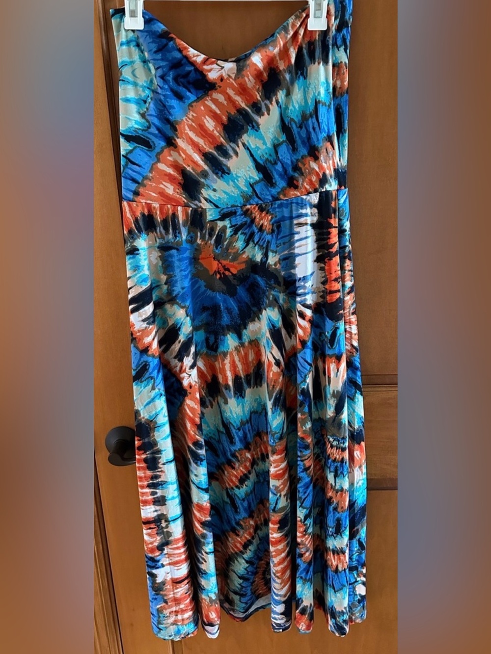 New Directions Blue Orange Tie Dye Foldover Maxi Skirt Convertible Tube Dress L
